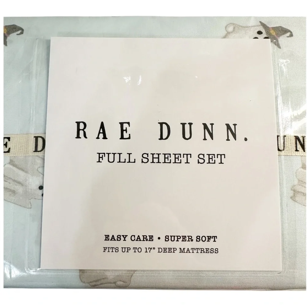 NEW Rae Dunn HALLOWEEN BOO & BATS Blue Full Sheet Set